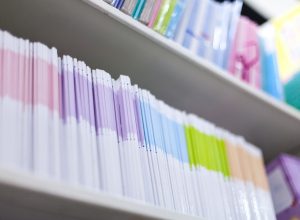 Closeup of library books